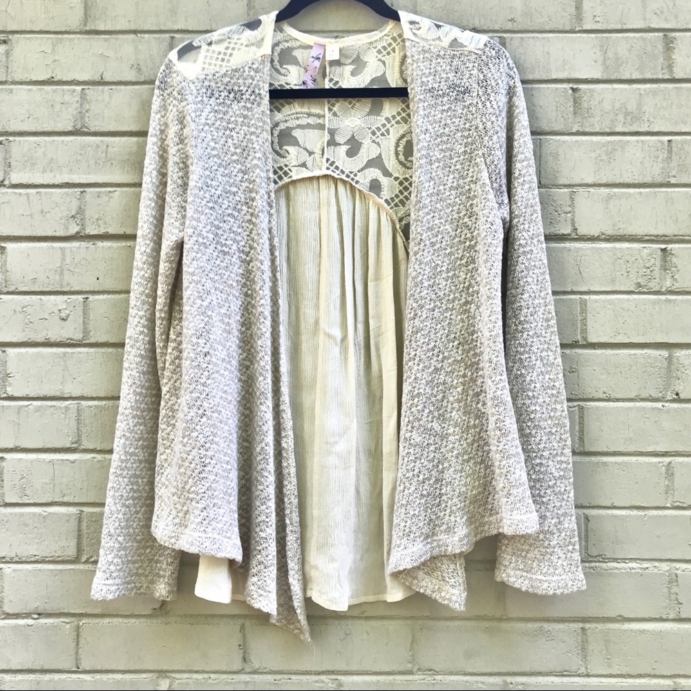 Open front cardigan with lace detail back
